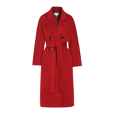 JESSIE羊毛羊绒翻领系带毛呢大衣