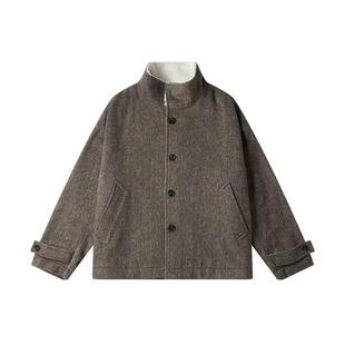 NMAX大码潮牌男装25年冬新款立领羊绒呢大衣加大加宽落肩保暖外套