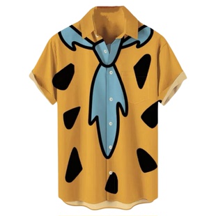 Printed lapel button up short sleeved shirt印花系扣短袖衬衫