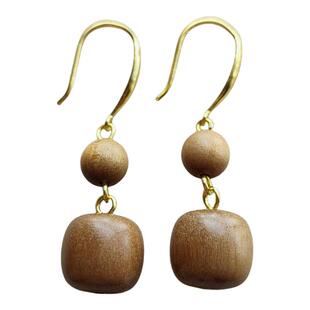 印度老山檀香老型珠耳环天然檀木耳饰国风禅意安神助眠纯银耳钩女