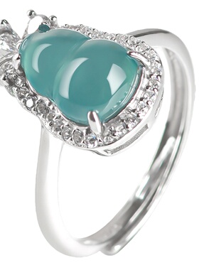 镶嵌翡翠葫芦玉石戒指送朋友礼品