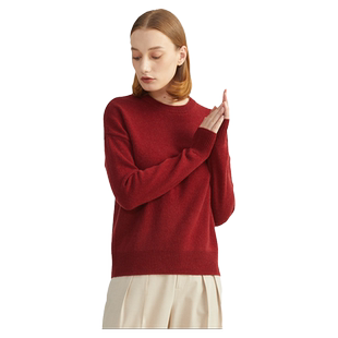 圣雪绒2021秋冬新款女圆领7针加厚羊绒衫北欧风落肩宽松针织衫