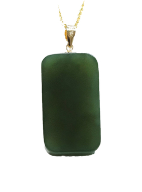 18k金镶天然和田玉方无事牌吊坠玉石珠宝饰品平安牌男女士挂件