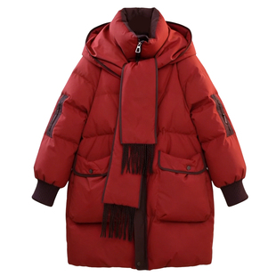 韩系超好看大码羽绒棉服女冬季新款棉袄妈妈围巾连帽保暖棉衣外套