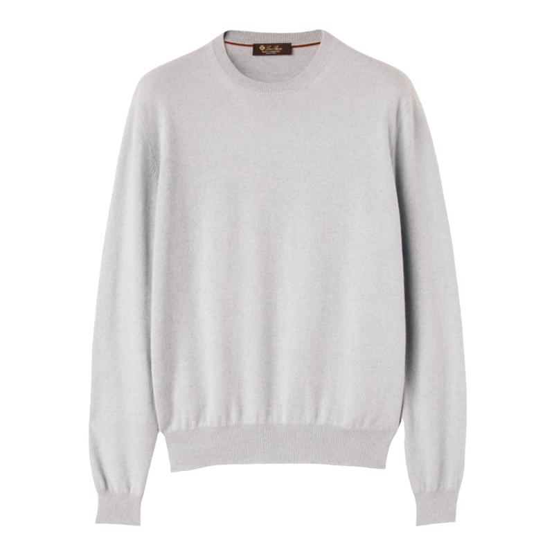 Loro Piana/诺悠翩雅男装浅灰色小山羊绒圆领套头针织衫