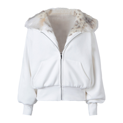 call it a day 白色拼毛毛领宽松连帽卫衣女230g奥粒绒保暖外套秋