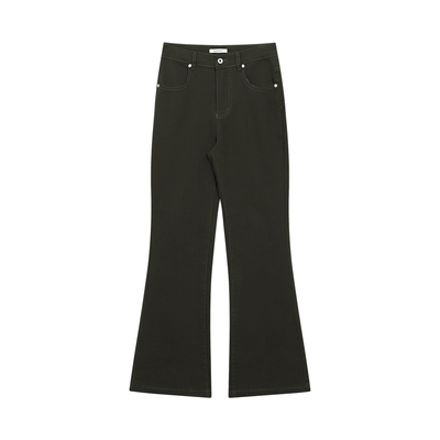 FUNKYFUN 撞色明线微喇叭裤中高腰弹力显瘦美式复古休闲长裤