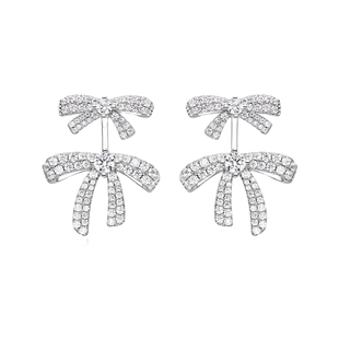 hefang双层蝴蝶结耳环缎光耳钉何方耳夹璀璨飘带项链女轻奢高级感