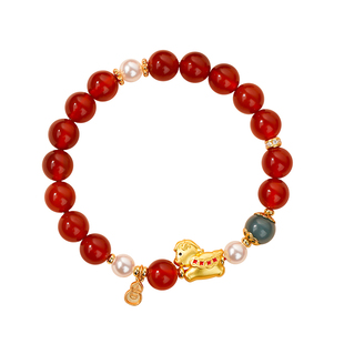 官方正品红玛瑙马年本命年金马手链女款珍珠蓝水单圈手串生日礼物
