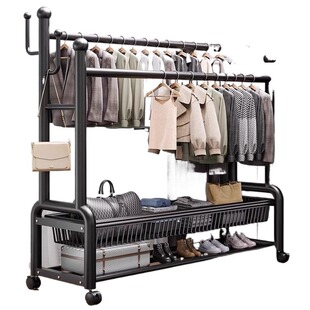 双层晾衣架衣帽架落地室内挂衣架子家用卧室收纳架双杆衣柜置物