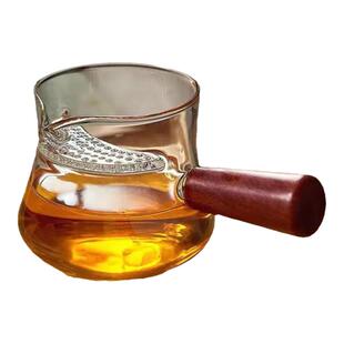 玻璃公道杯侧把分茶器木柄公杯茶漏过滤茶壶月牙冲茶壶罐罐茶煮器