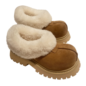 大头鞋皮毛一体厚底毛毛鞋女雪地靴2024冬季新款加绒保暖面包棉鞋