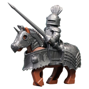 哥特骑士铠甲头盔中古武器中世纪战马马甲第三方拼装积木人仔玩具