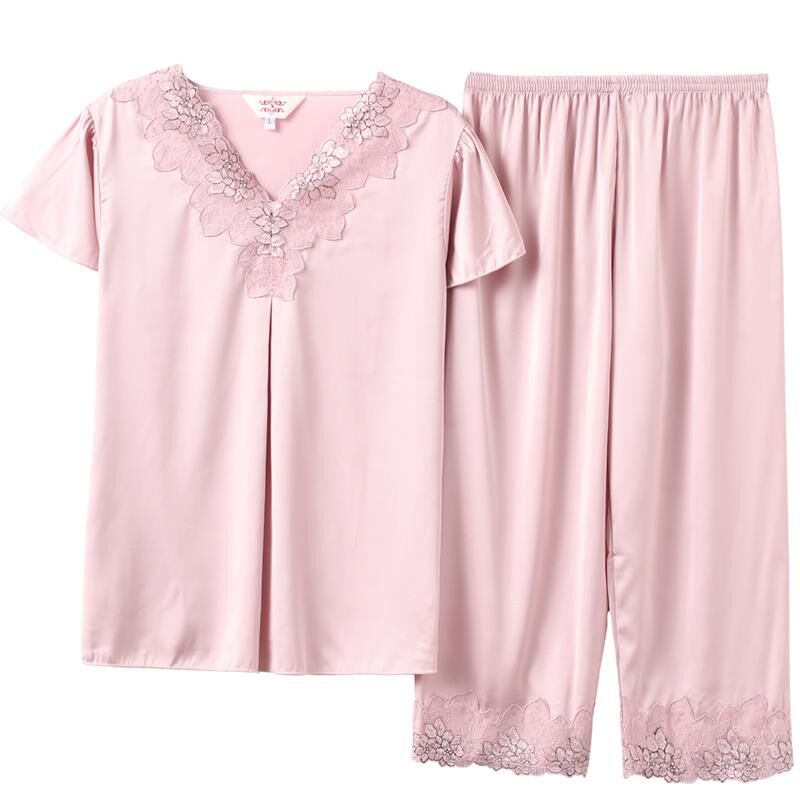 中老年人冰丝家居服女士短袖睡衣