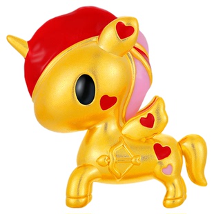 金至尊IP联名款tokidoki黄金摆件独角兽卡通小马5D足金生肖马礼物