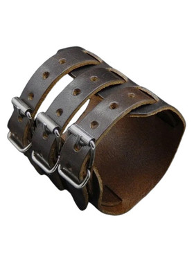 针扣穿三条牛皮朋克饰品超宽手环