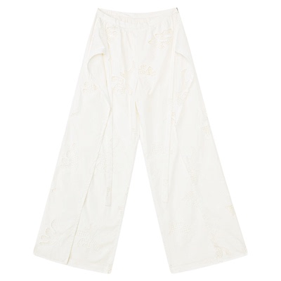 白色蕾丝镂空阔腿裤女