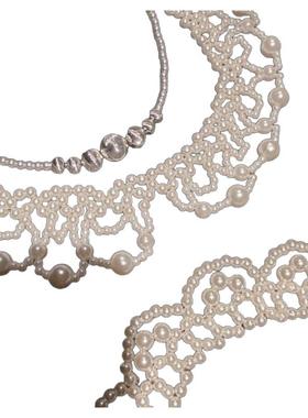 年会珠宝 蕾丝珍珠花瓣串珠项链 Vintage 拉丝球球米珠项链百搭