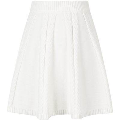 衣香丽影白色绞花针织半身裙女