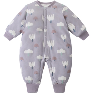 婴儿夹棉连体衣冬季加厚保暖外出棉服秋冬棉袄哈衣小月龄宝宝冬装