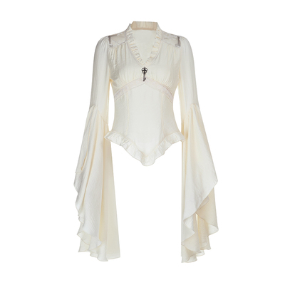 万圣节哥特风中世纪宫廷风杏色衬衫女亚文化不规则半裙套装三件套