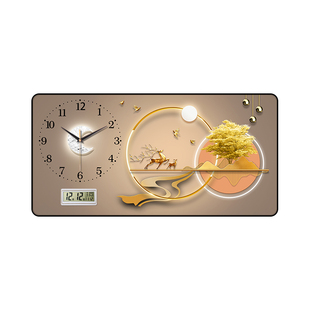 轻奢新中式款现代餐厅家用万年日历钟表电子装饰画挂钟客厅背景墙