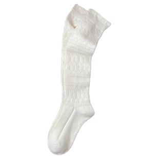 袜子配长靴羊毛小腿袜花边靴袜针织保暖美腿显瘦高筒复古镂空堆堆