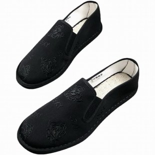 老北京布鞋男玫瑰刺绣黑底底透气千层底民族中国风开车好运男鞋
