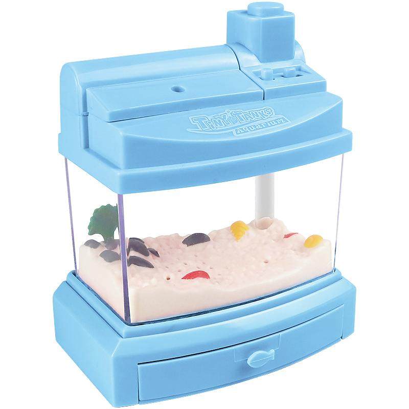 彩珀蓝色电动迷你小鱼缸粉色水族箱捕捞鱼灯光儿童益智玩具男女孩