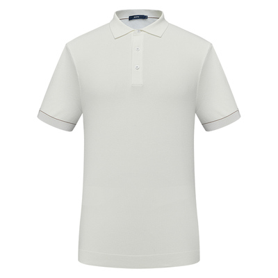 BONI/堡尼春夏休闲白色翻领横机棉混纺短袖T恤LR111A44B