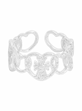 925纯银镂空爱心十字架戒指ins风