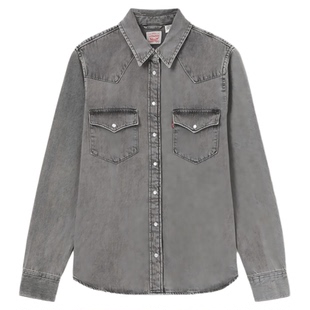 Levi's李维斯25年秋冬新款女士美式复古水洗做旧长袖牛仔衬衫外套