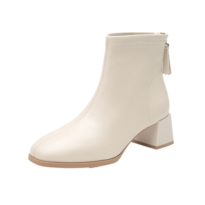 大东白色靴子法式短靴