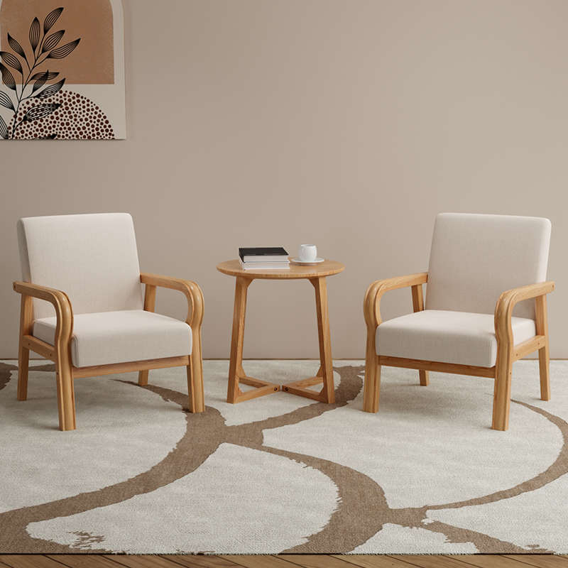 简易咖啡厅酒店会客洽谈实木单人小沙发懒人阳台休闲桌椅子组合