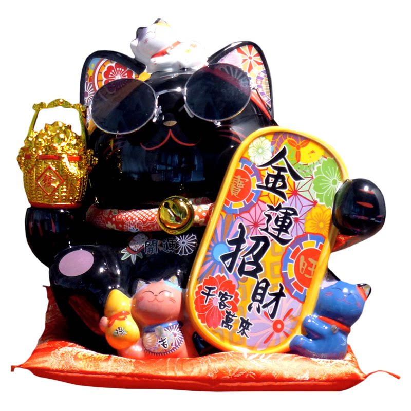 和猫坊大号黑色陶瓷招财猫摆件
