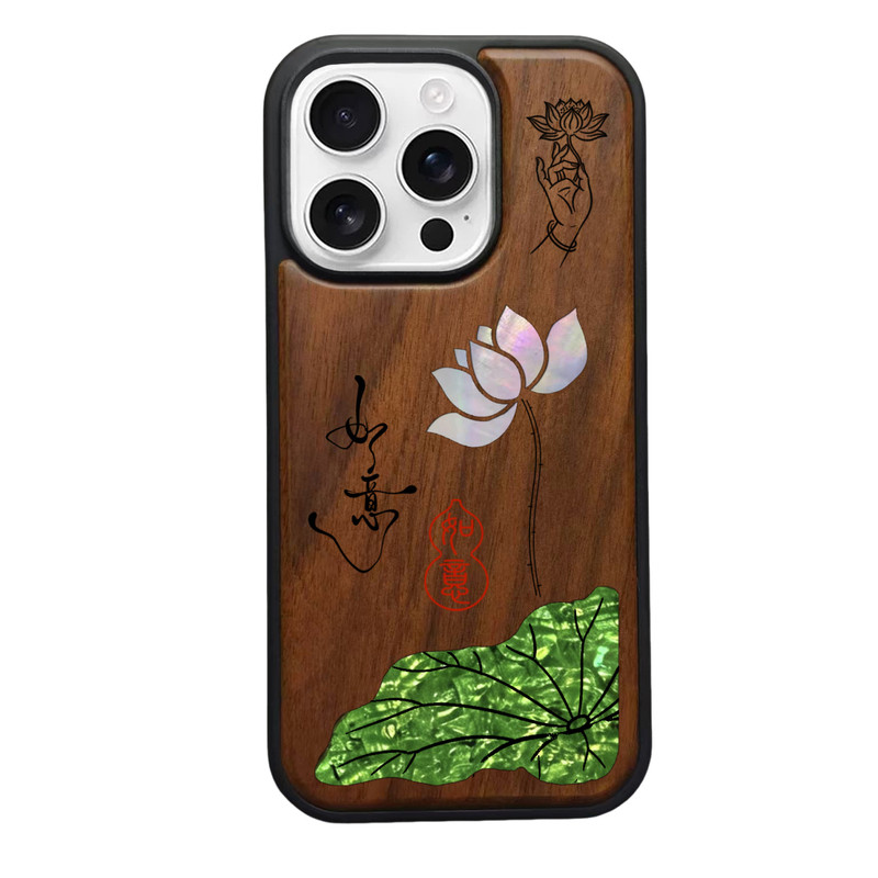 实木螺钿手机壳·【荷花】手工木手机保护套/壳
