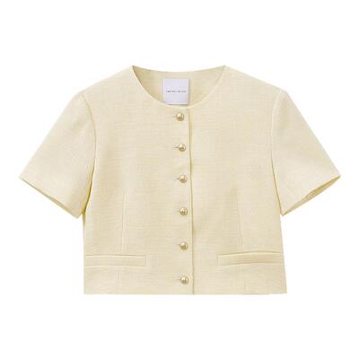 水云间黄油色短款小香风外套女短袖上衣叠穿时尚气质2026夏季新款