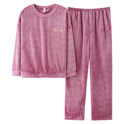 睡衣女款冬季加绒加厚套头家居服