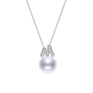 京润遇光925银淡水珍珠项链10-11mm圆形吊链M字设计款情人节礼物D