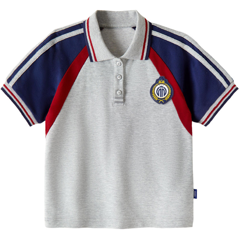 小学生班服春秋高初中生运动校服男女童短袖T恤青少年灰色POLO衫