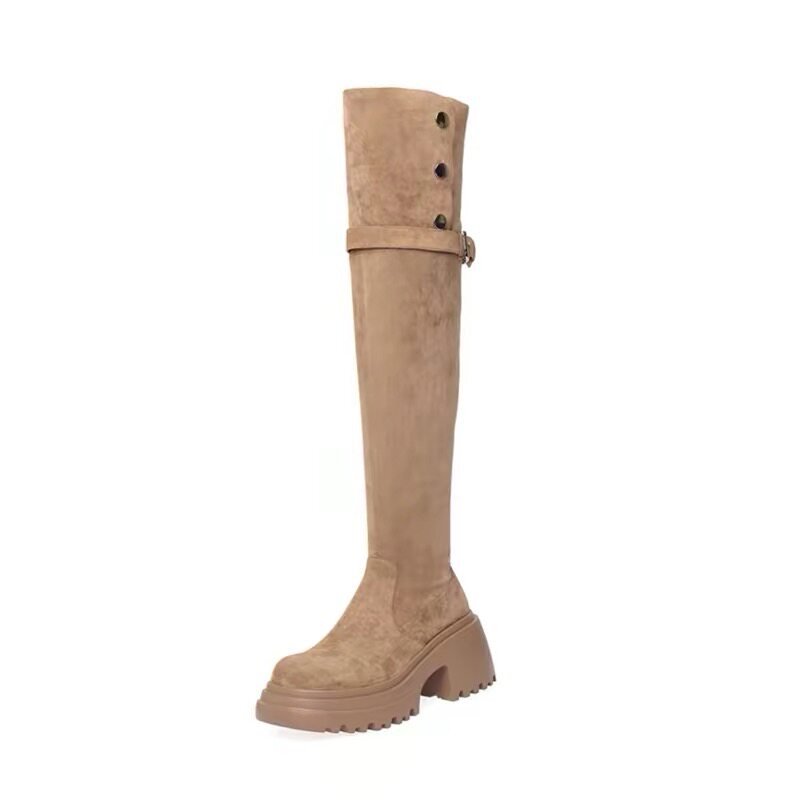 温与屿两穿翻折高跟美拉德过膝靴女2026新款厚底百搭显瘦长筒靴子