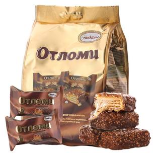 俄罗斯进口巧克力拉丝饼干原装奥特焦糖夹心韧性威化休闲小零食