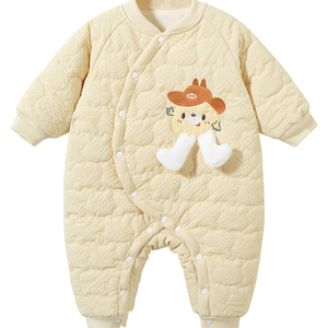 春秋冬婴幼儿夹棉保暖按扣连体衣