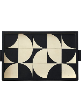 印度进口牛骨黑白印花托盘首饰盒