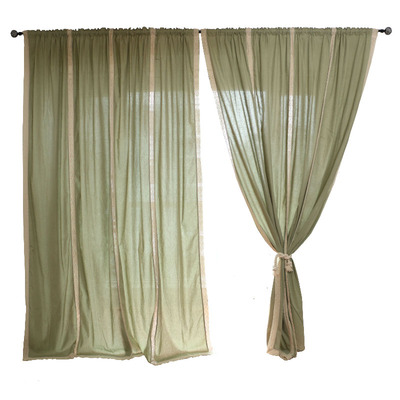 绿色复古窗帘棉麻定制半遮光美式