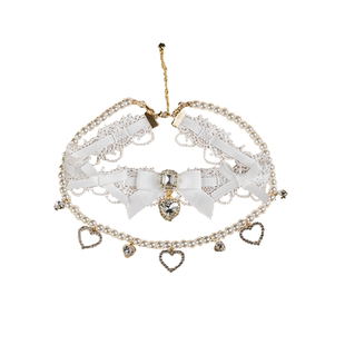 天蕾系量产型双层可拆choker蕾丝abs珍珠爱心项圈lolita颈链项链