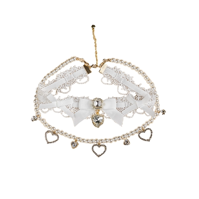 超重工双层可拆卸蝴蝶结蕾丝项圈