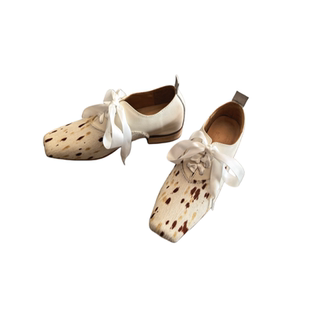 6cm内增高羽纹马毛接软真皮系带防滑中跟单鞋超好看独特漂亮鞋子