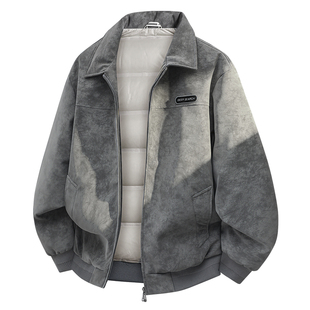 啄木鸟羽绒服男2025冬新款防风加厚保暖短款皮衣翻领休闲夹克外套