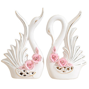 陶瓷哑光摆件天鹅花瓶花束家居装饰品艺术品客厅玄关电视柜送礼